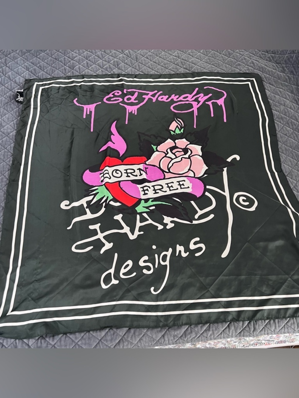 Ed Hardy Christian Audigier scarf Womens Neck Or Head wrap Square Tattoo Y2K